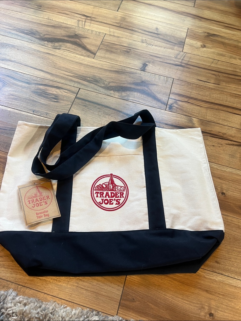 Trader Joe’s Canvas Tote Bag in Cream and navy blue